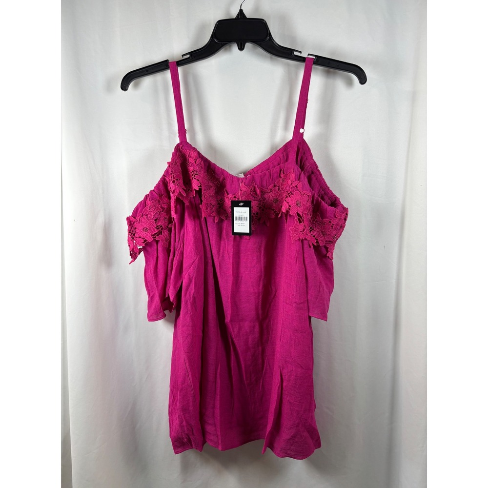 Avenue Womens Magenta Pink Cold Shoulder Lace Trim Top Plus Size 22/24 New